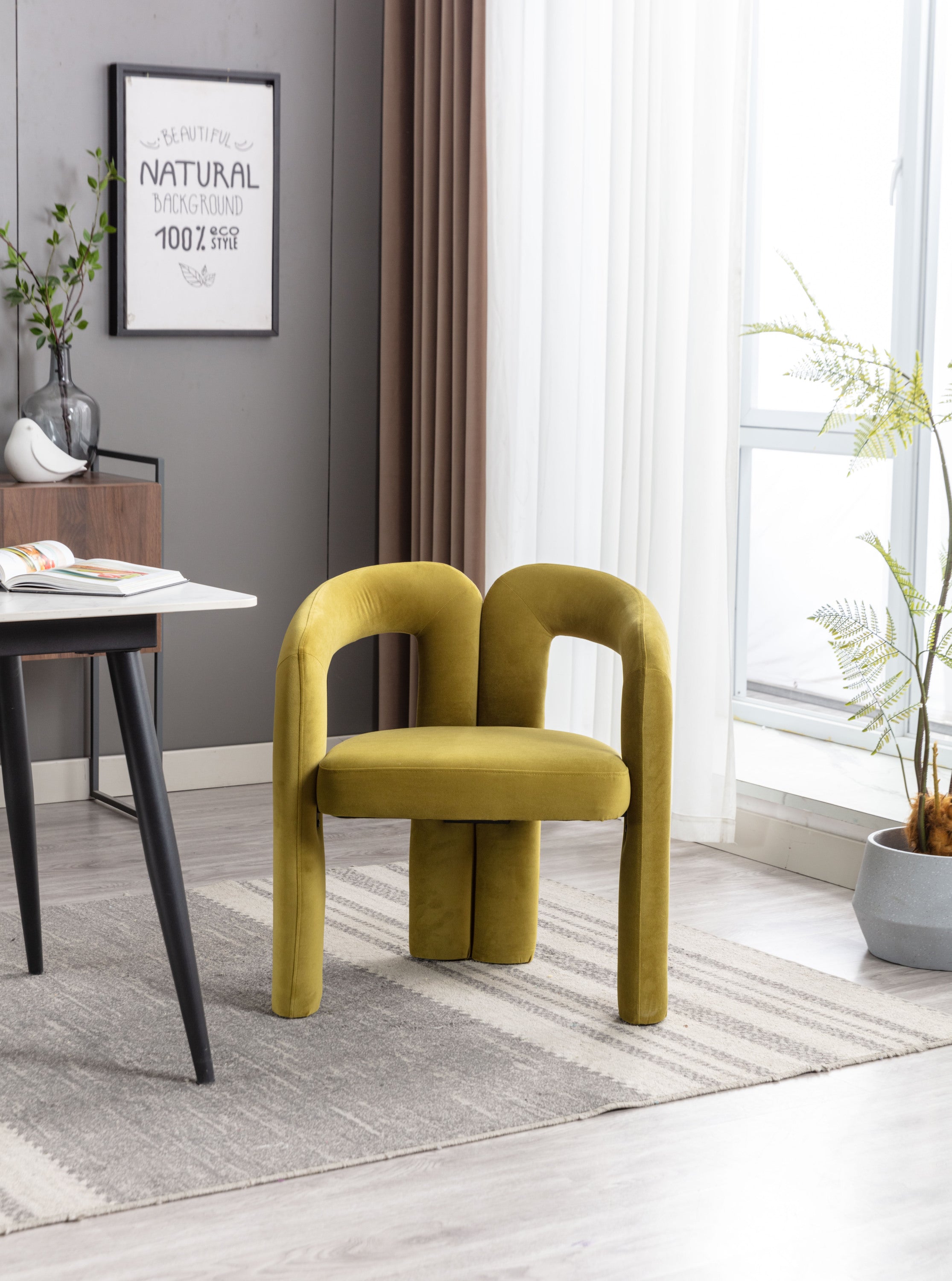 Contemporary Designed Velvet Fabric Upholstered Accent/Dining Chair /Barrel Side Chairs Kitchen Armchair for Living Room set of 2 (Olive Velvet) - Grand Goldman Shop