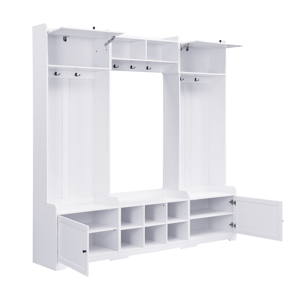 VIBE HAUS 79.1''Wide Modern Hall Tree with Shoe Storage, 4-in-1 Entryway Bench with 8 Cubbies, 7 Coat Hooks & Adjustable Shelf for Hallway, living room, White - Grand Goldman Shop