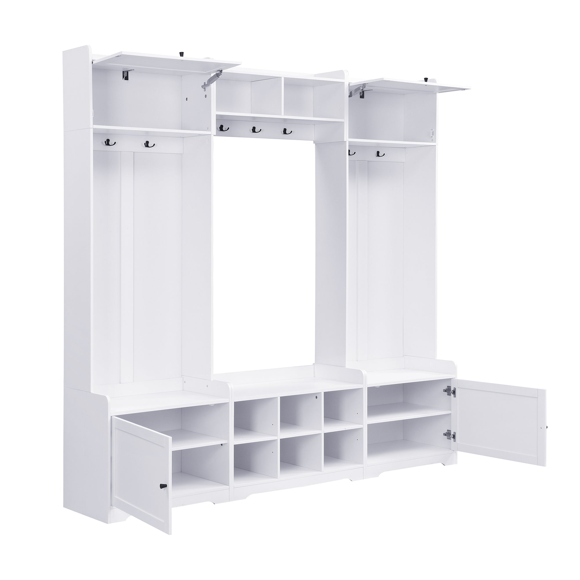 VIBE HAUS 79.1''Wide Modern Hall Tree with Shoe Storage, 4-in-1 Entryway Bench with 8 Cubbies, 7 Coat Hooks & Adjustable Shelf for Hallway, living room, White - Grand Goldman Shop