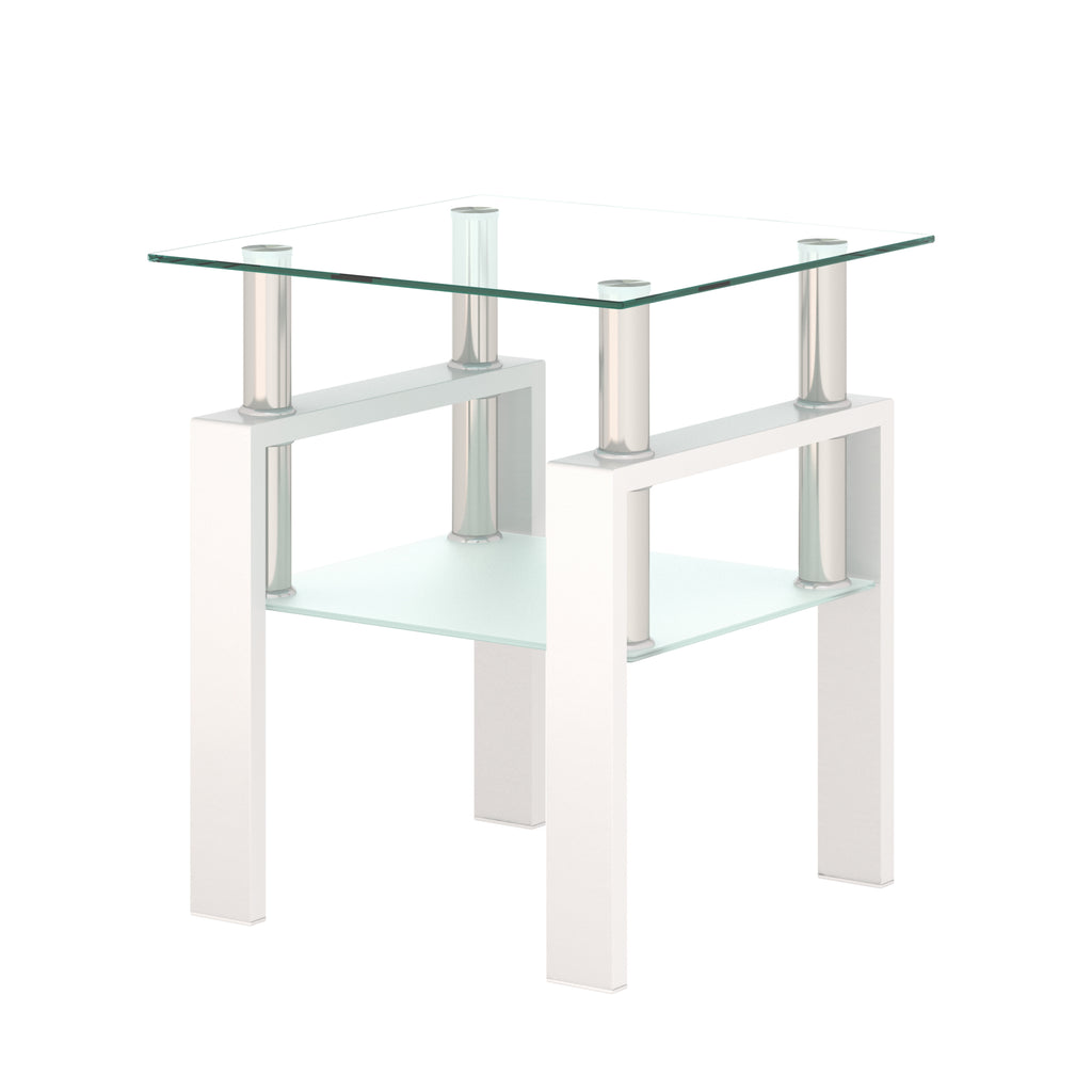 1-Piece Modern Tempered Glass Tea Table Coffee Table End Table, Square Table for Living Room, Transparent/White - Grand Goldman Shop