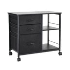 Mobile Metal File Cabinet with 3 Fabric Drawers and 2 Open Shelves Black - Grand Goldman