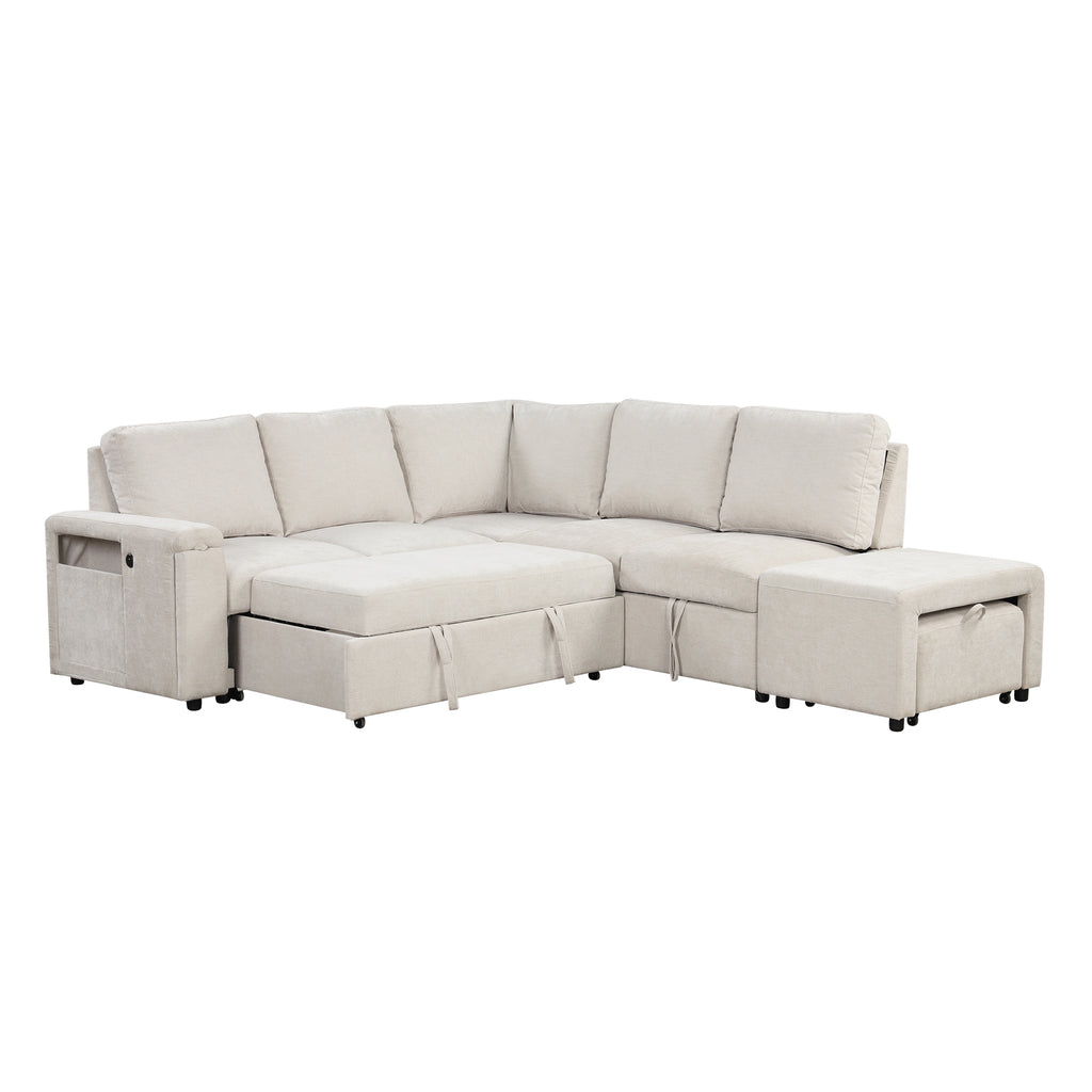 U_STYLE L-shaped Pull-Out Sofa Bed with Storage, USB Ports, and Cup Holders, Modular Design for Living Rooms, Offices & Apartments - Grand Goldman Shop