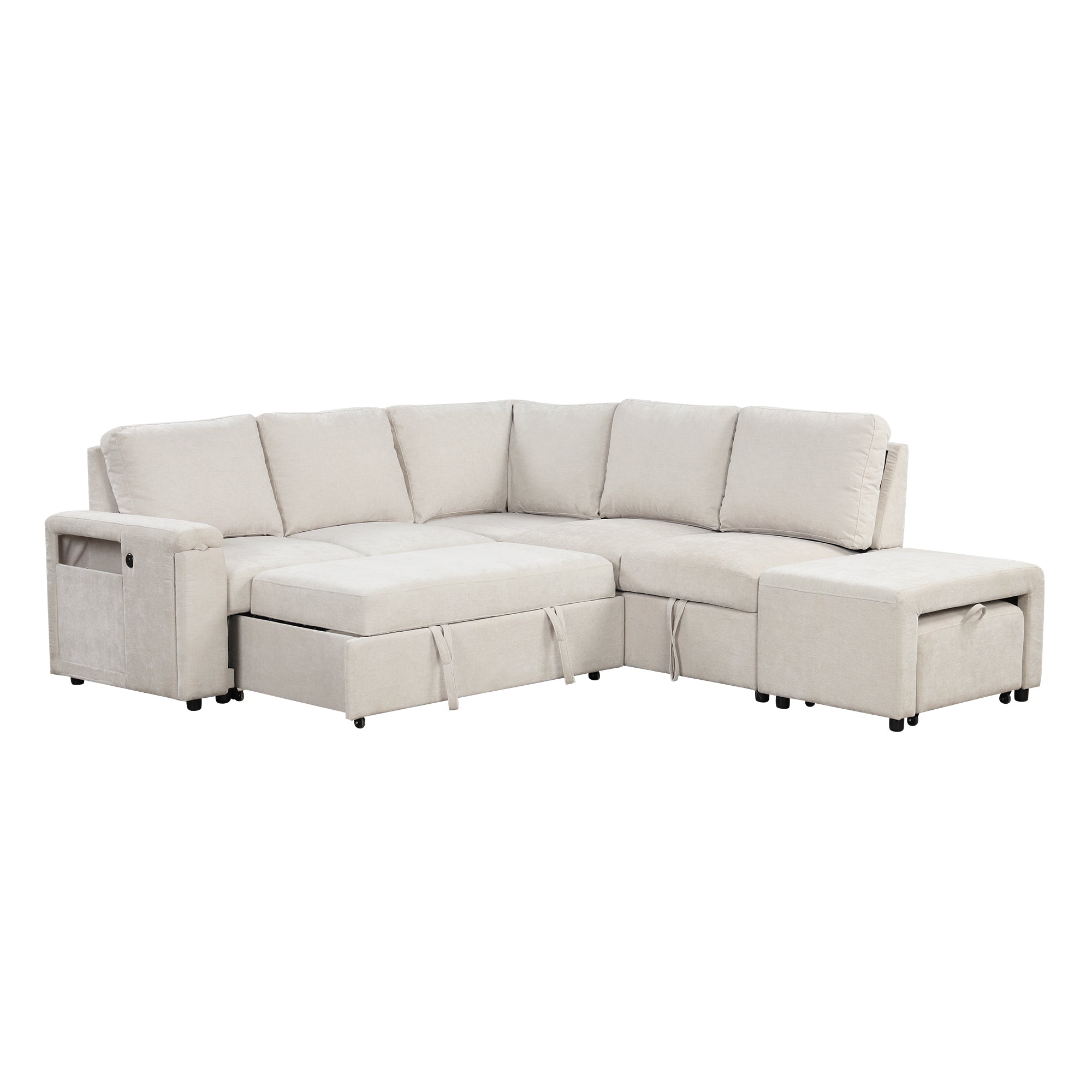 U_STYLE L-shaped Pull-Out Sofa Bed with Storage, USB Ports, and Cup Holders, Modular Design for Living Rooms, Offices & Apartments - Grand Goldman Shop