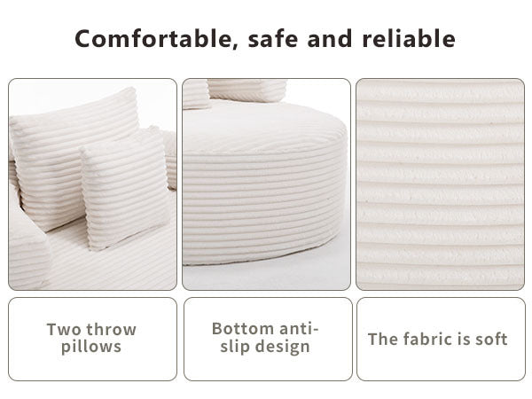 Round Sofa Bed with Memory Foam Sectional Couches for Living Room, Cloud Couch with three pillows, White - Grand Goldman Shop