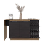 Dwight Kitchen Bar Counter with Shelves and Cabinets, Black Wengue / Natural Oak - Grand Goldman Shop