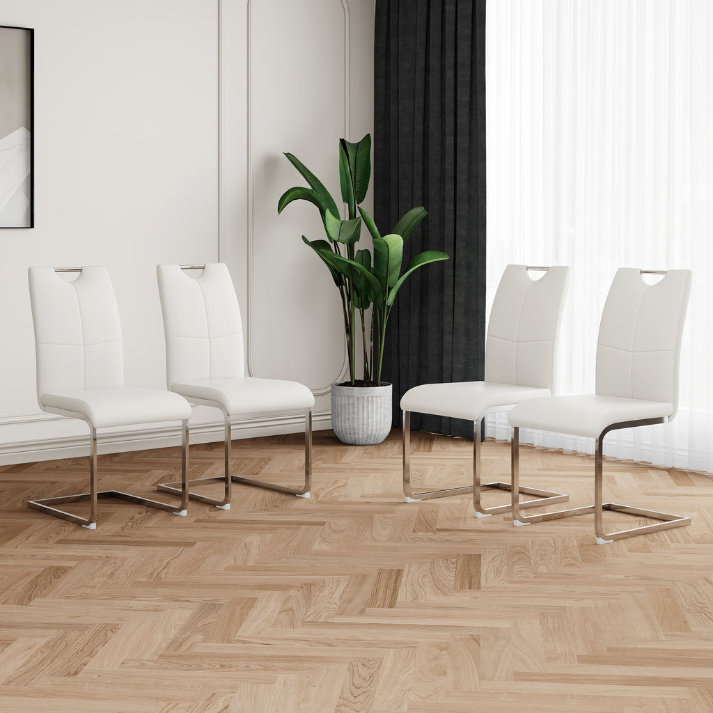 Modern Dining Chairs with Faux Leather Padded Seat Dining Living Room Chairs Upholstered Chair with Chrome Metal Legs Design for Kitchen, Living, Bedroom, Dining Room Side Chairs Set of 4 - Grand Goldman Shop