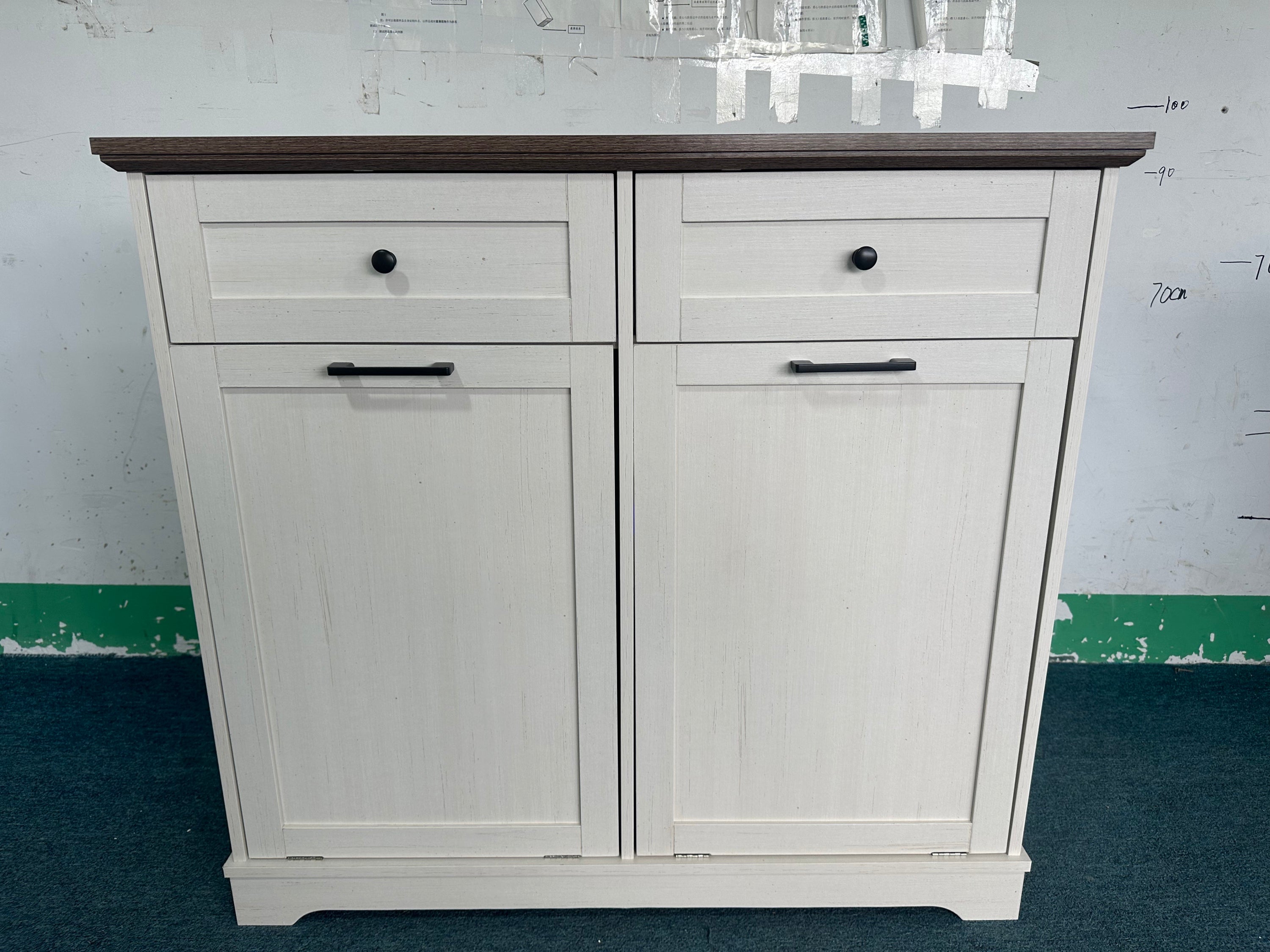 20 Gallon Tilt Out Trash Cabinet Freestanding Trash Bin Cabinet Wood Garbage Recycling Cabinet with Drawer Pet Proof Trash Can Holder for Kitchen Living Room, Antique White (Not include trash can) - Grand Goldman Shop