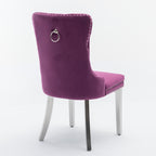 Nikki Collection Modern, High-end Tufted Solid Wood Contemporary Velvet Upholstered Dining Chair with Chrome Stainless Steel Plating Legs,Nailhead Trim,Set of 2,Purple and Chrome, SW1701PP - Grand Goldman Shop