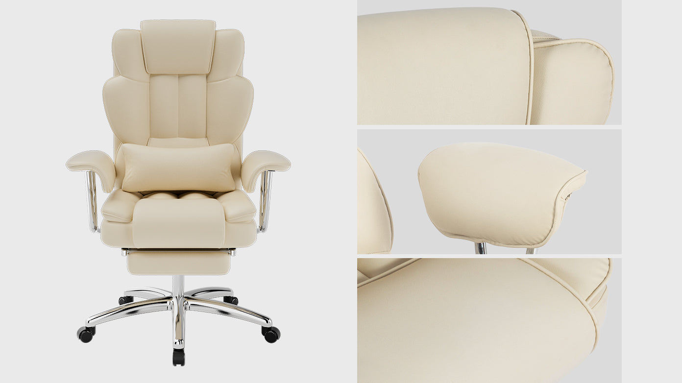 Office Chair, Big and Tall Executive Office Chair with Footrest, Leather Computer Chair, Ergonomic Reclining Chair High Back 