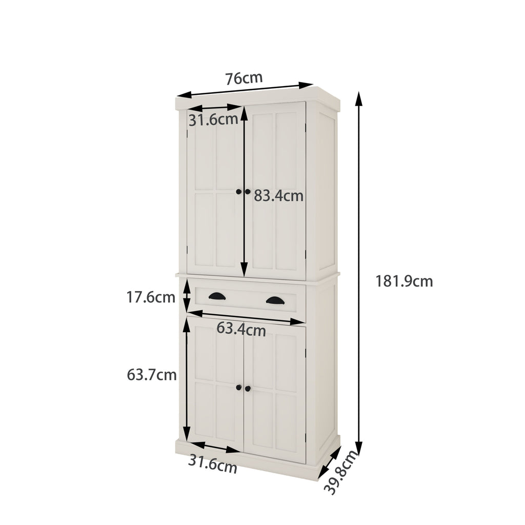 71' Kitchen Pantry Storage Cabinet , with 4 Doors, Drawer, 2 Adjustable Shelves, Freestanding Cupboard for Dining Room Living Room, Laundry-White - Grand Goldman Shop