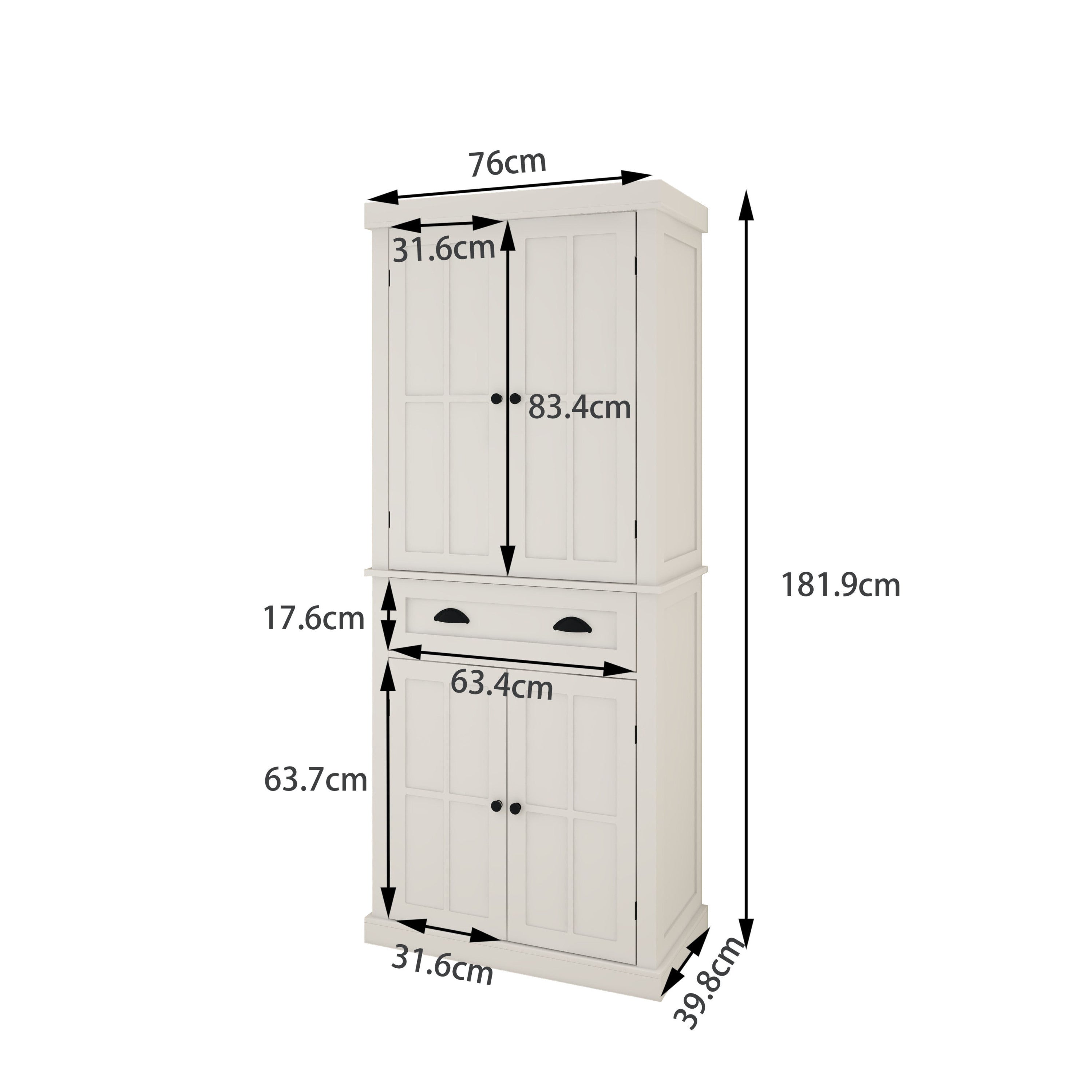 71' Kitchen Pantry Storage Cabinet , with 4 Doors, Drawer, 2 Adjustable Shelves, Freestanding Cupboard for Dining Room Living Room, Laundry-White - Grand Goldman Shop