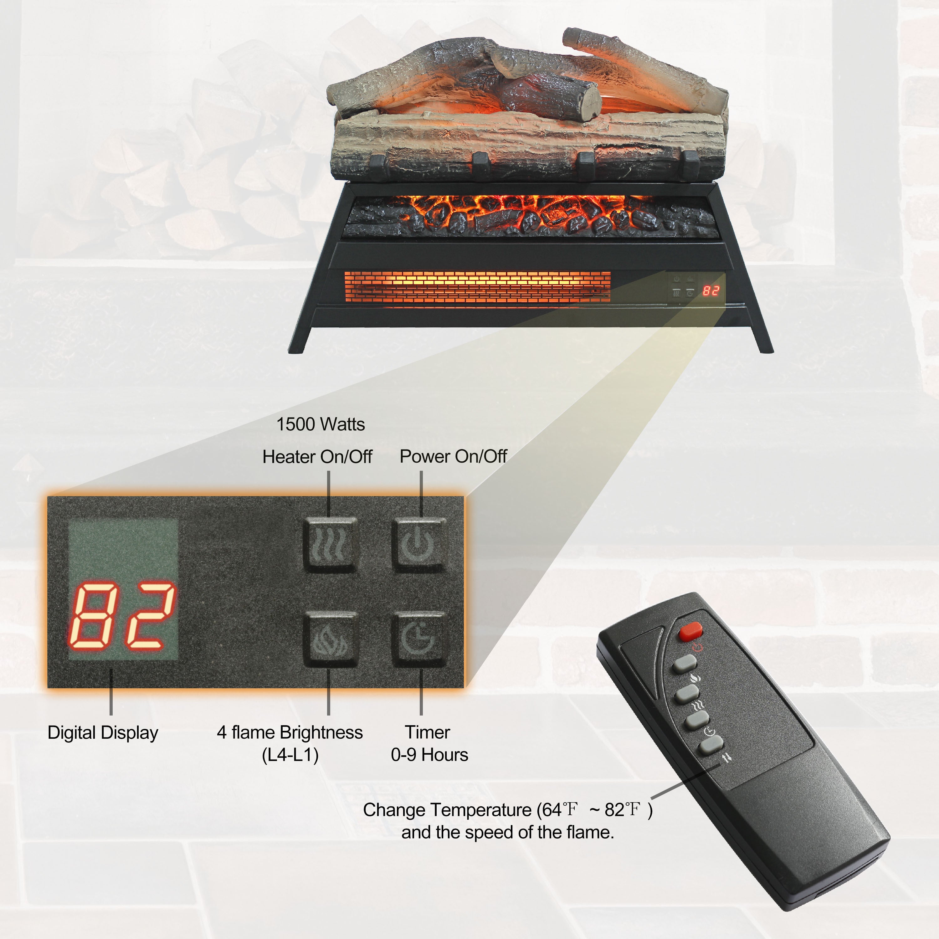 23 inch Electric Fireplace  3D Log set insert, Infrared Fireplace Heater for Indoor - Grand Goldman Shop