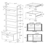 Wendell Walnut 4-Shelf Storage Wall Bookshelf with Drawer - Modern Industrial Style, Walnut Finish, Engineered Wood, 96in H x