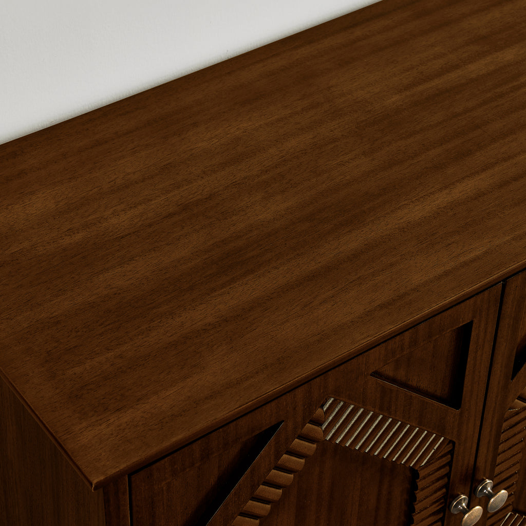 65.2' Mid Century Modern Sideboard Buffet Cabinet with Storage, Symmetrical Geometric Accent Coffee Bar Wine Bar Storage Cabinet, Large Console Table for Living Room/Entryway/Kitchen, Walnut - Grand Goldman Shop