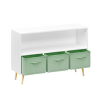 Kids bookcase with Collapsible Fabric Drawers, Children's Book Display, Toy Storage Cabinet Organizer, White/Green - Grand Go