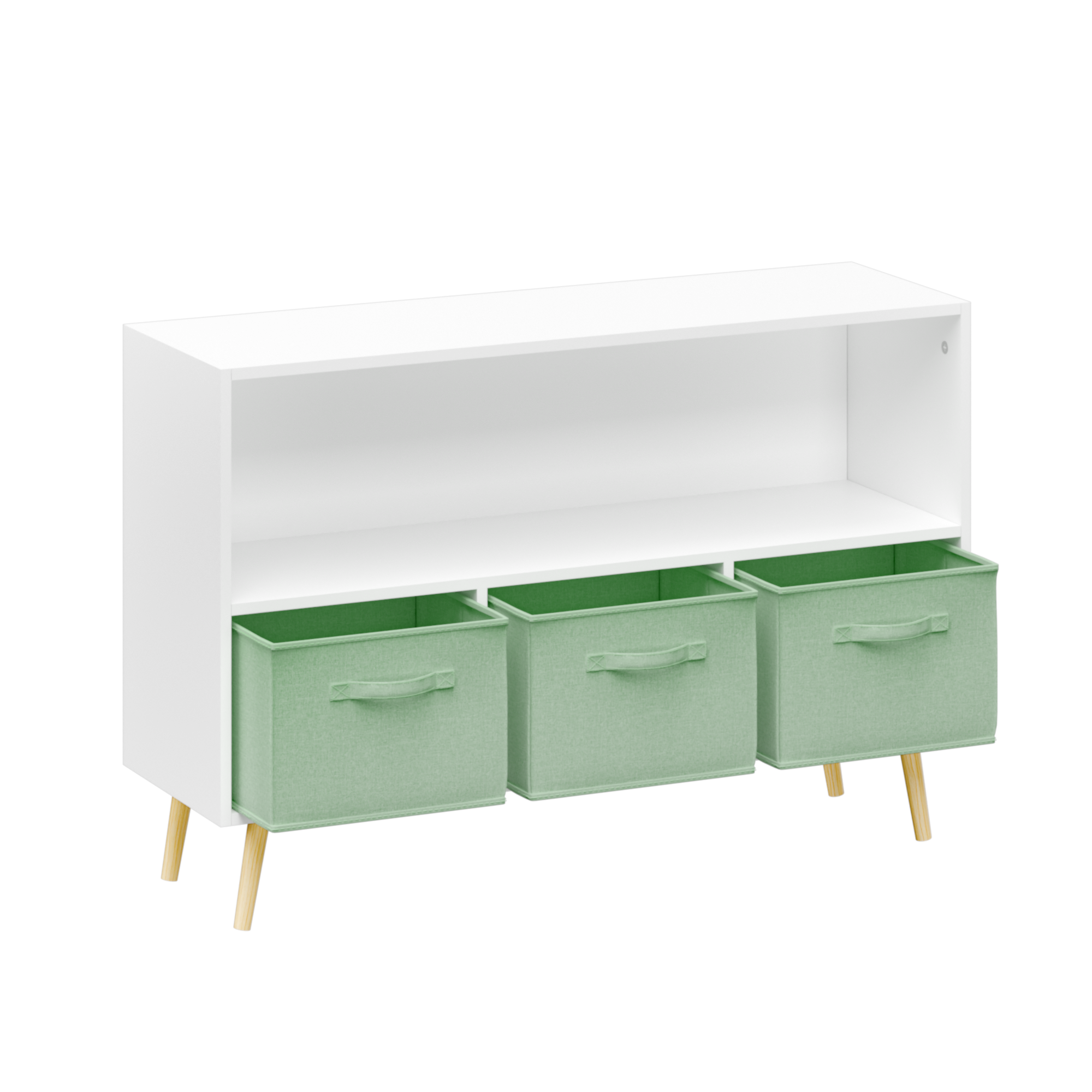 Kids bookcase with Collapsible Fabric Drawers, Children's Book Display, Toy Storage Cabinet Organizer, White/Green - Grand Go