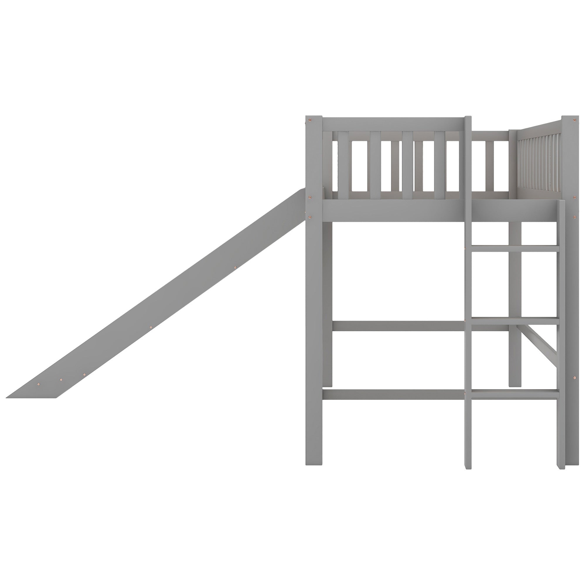 Twin Size Low Loft Bed with Ladder and Slide, Gray(OLD SKU:WF196418AAE) - Grand Goldman Shop