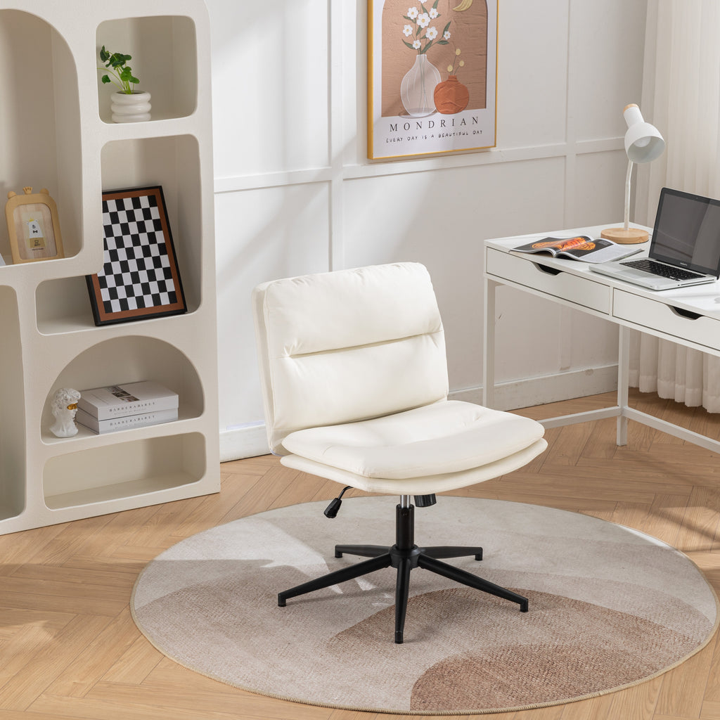 Bizerte Adjustable Swivel Criss-Cross Chair, Wide Seat/ Office Chair /Vanity Chair, White - Grand Goldman