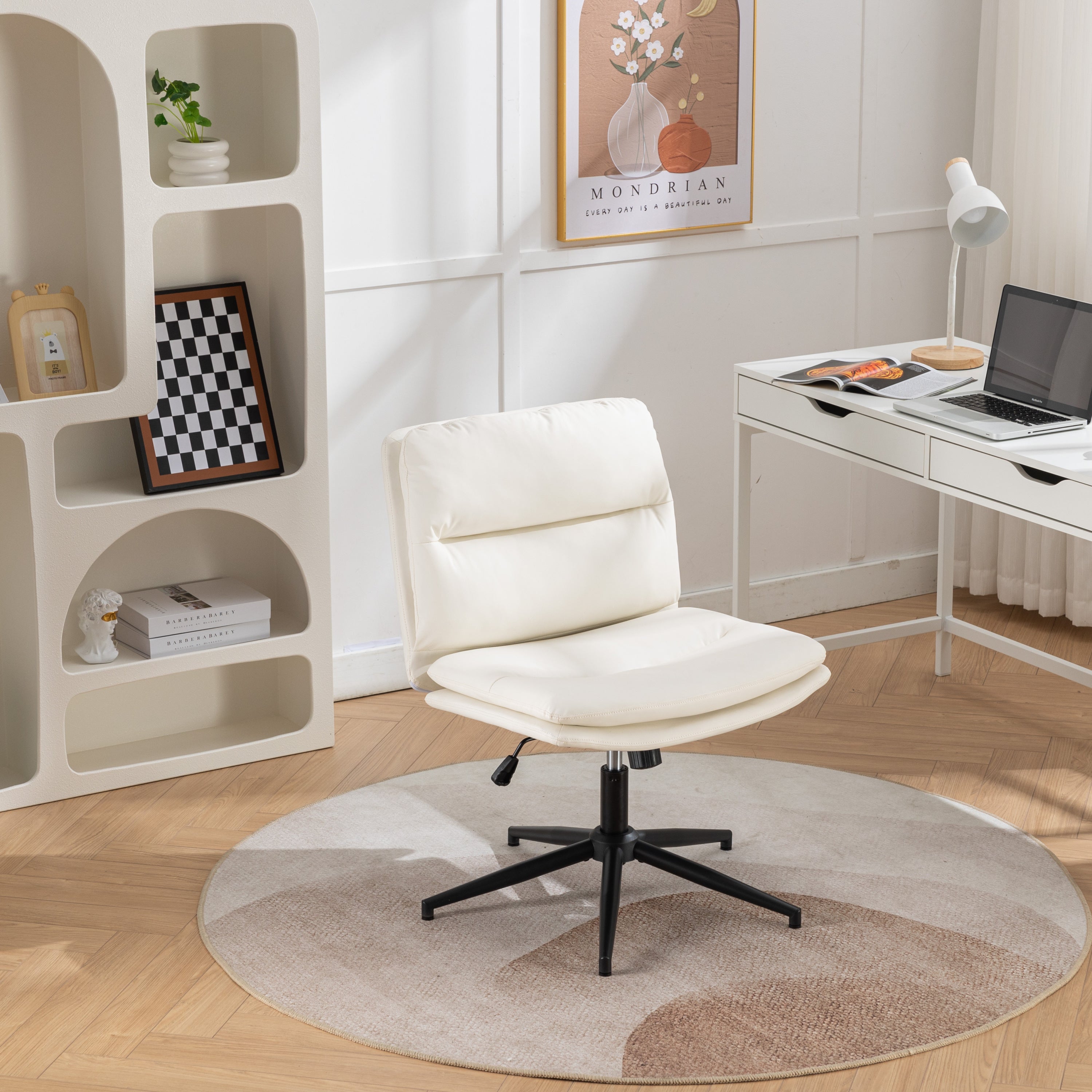 Bizerte Adjustable Swivel Criss-Cross Chair, Wide Seat/ Office Chair /Vanity Chair, White - Grand Goldman