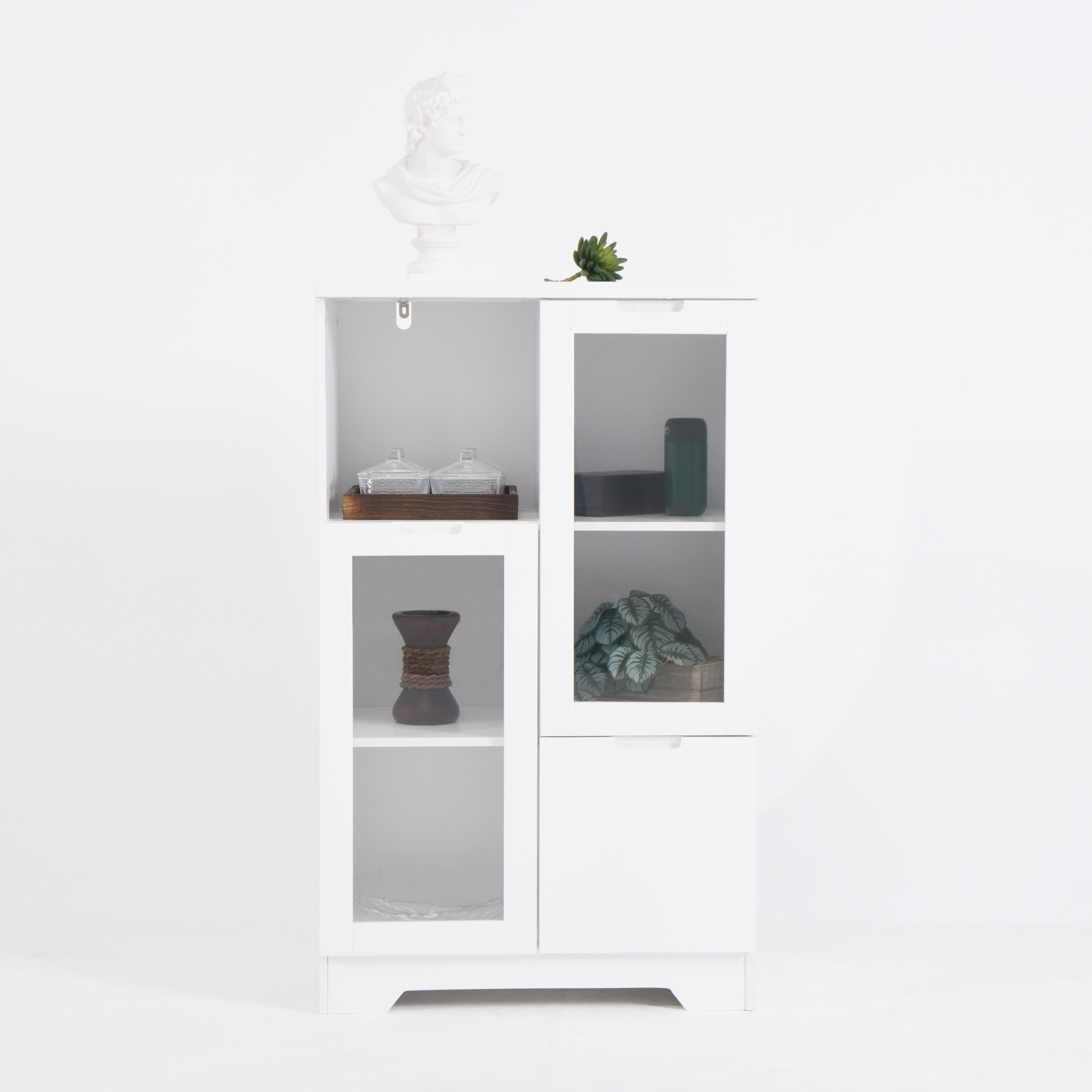 Modern MDF Painted Cabinet with Glass Doors and Drawer, White, for Bedroom and Living Room - Grand Goldman Shop