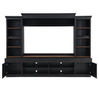 Farmhouse Entertainment Wall Unit with Bookshelf for TVs Up to 70', Walnut TV Stand with Adjustable Shelves, Mid-Century Media Console with Wine Rack for Living Room, Black (NEW SKU: N721S000046B-2) - Grand Goldman Shop