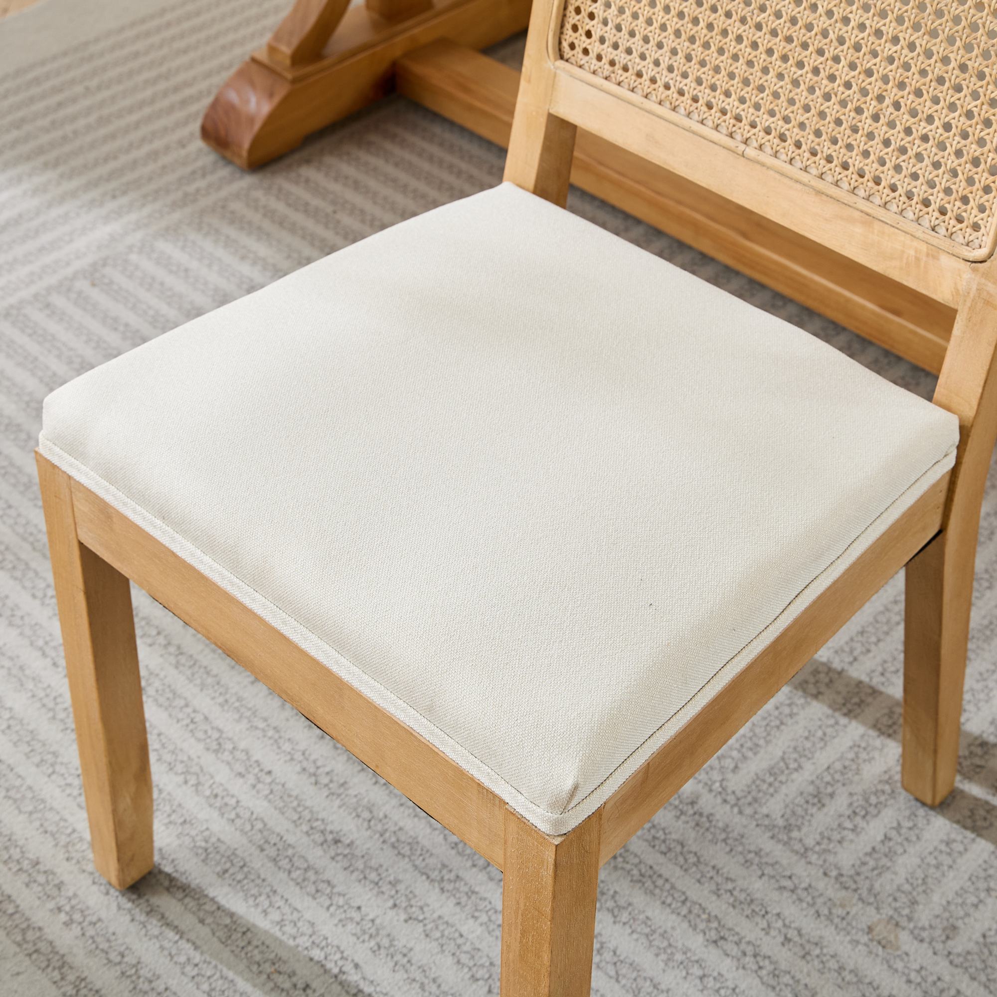 Farmhouse Rattan Dining Chairs Set of 2, Mid Century Modern Kitchen & Dining Room Chairs, Cane Upholstered Kitchen Side Chair with Natural Hardwood Frame, Beige - Grand Goldman Shop