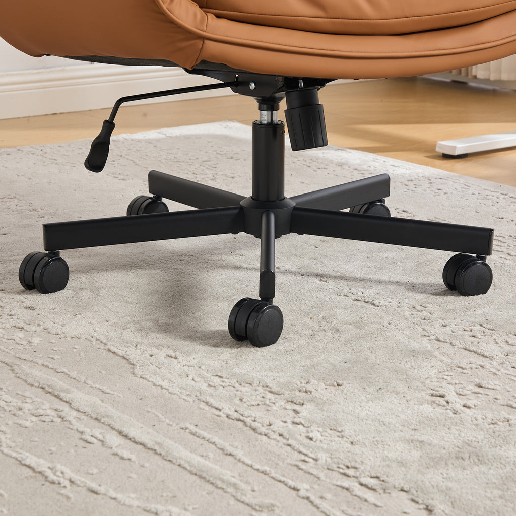 Criss Cross Chair with Adjustable Armrests & Wheels & Headrest, PU Lounge Vanity Desk Chair with Wide Seat for Cross-Legged S