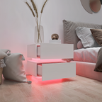 White Color High Glossy 2 Drawers Bedside Table with RGB Led Light Nightstand with Bluetooth Control - Grand Goldman Shop