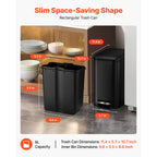 Slim Bathroom Trash Can, 11.4 x 5.71 x 10.7 Inch Small Bedroom Trashcan with Step Pedal & Soft Close Lid, 6L Steel Garbage Can with Detachable Inner Bin, for Kitchen, Home, Dorm, Office, Black - Grand Goldman Shop