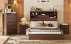 4PCS Bedroom Sets, Wooden Queen Size Bed Frame with Storage Headboard and Charging Station, 2 Nightstands with 2 Drawers, 1 Dresser with 5 Drawers, Walnut(old SKU HL000102AAD) - Grand Goldman Shop