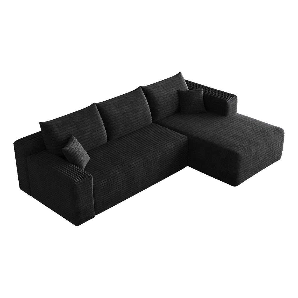 95' Cloud Sectional Sofa,Modern Minimalist Upholstered Couches, Comfort U Shaped Sofa for Living Room,Deep Seat Corner Couch,No Assembly Required,Black (Plush Corduroy Fabric) - Grand Goldman Shop
