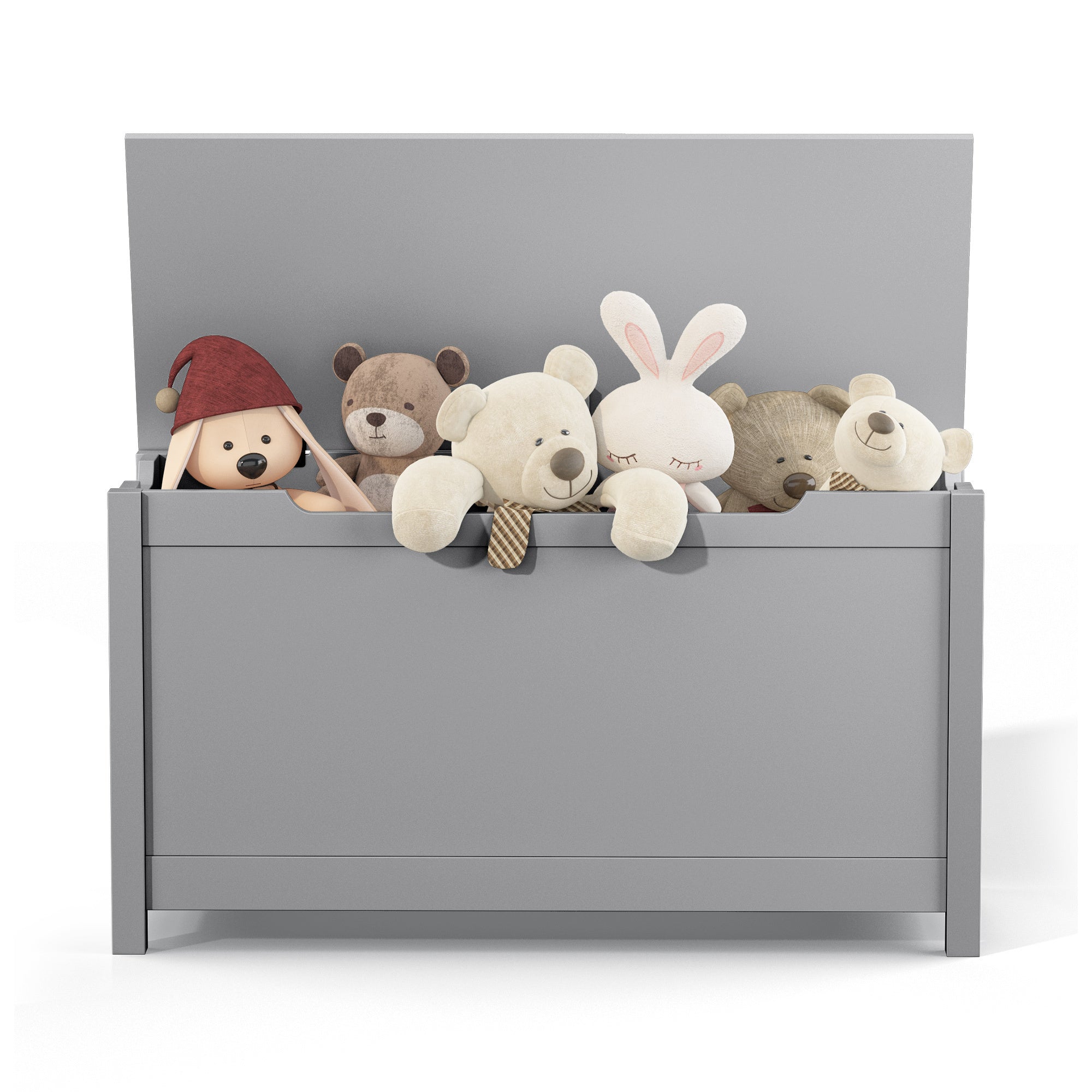 Kids Wooden Toy Box Storage with Safety Hinged Lid for Ages 2+ (Gray) - Grand Goldman