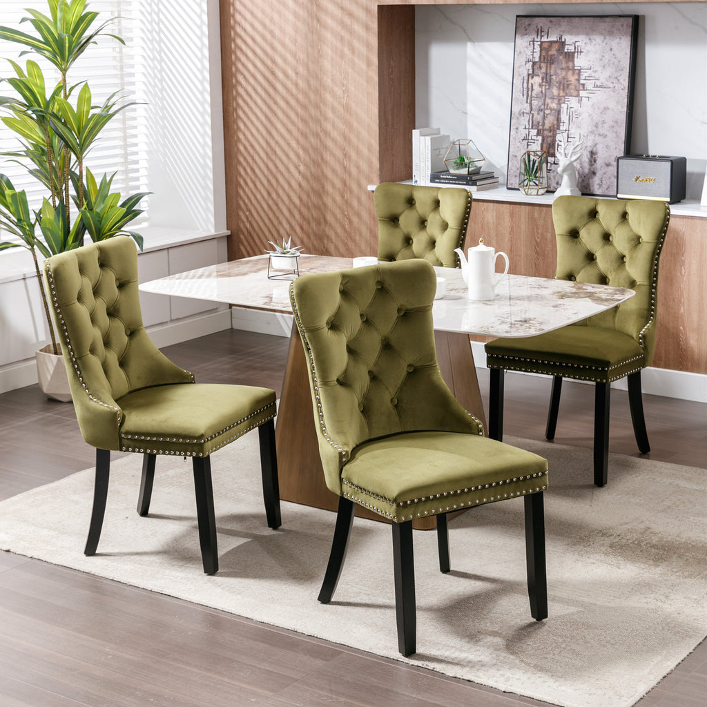 Nikki Collection Modern, High-end Tufted Solid Wood Contemporary Velvet Upholstered Dining Chair with Wood Legs Nailhead Trim 2-Pcs Set,Olive-Green,SW2001OL - Grand Goldman Shop