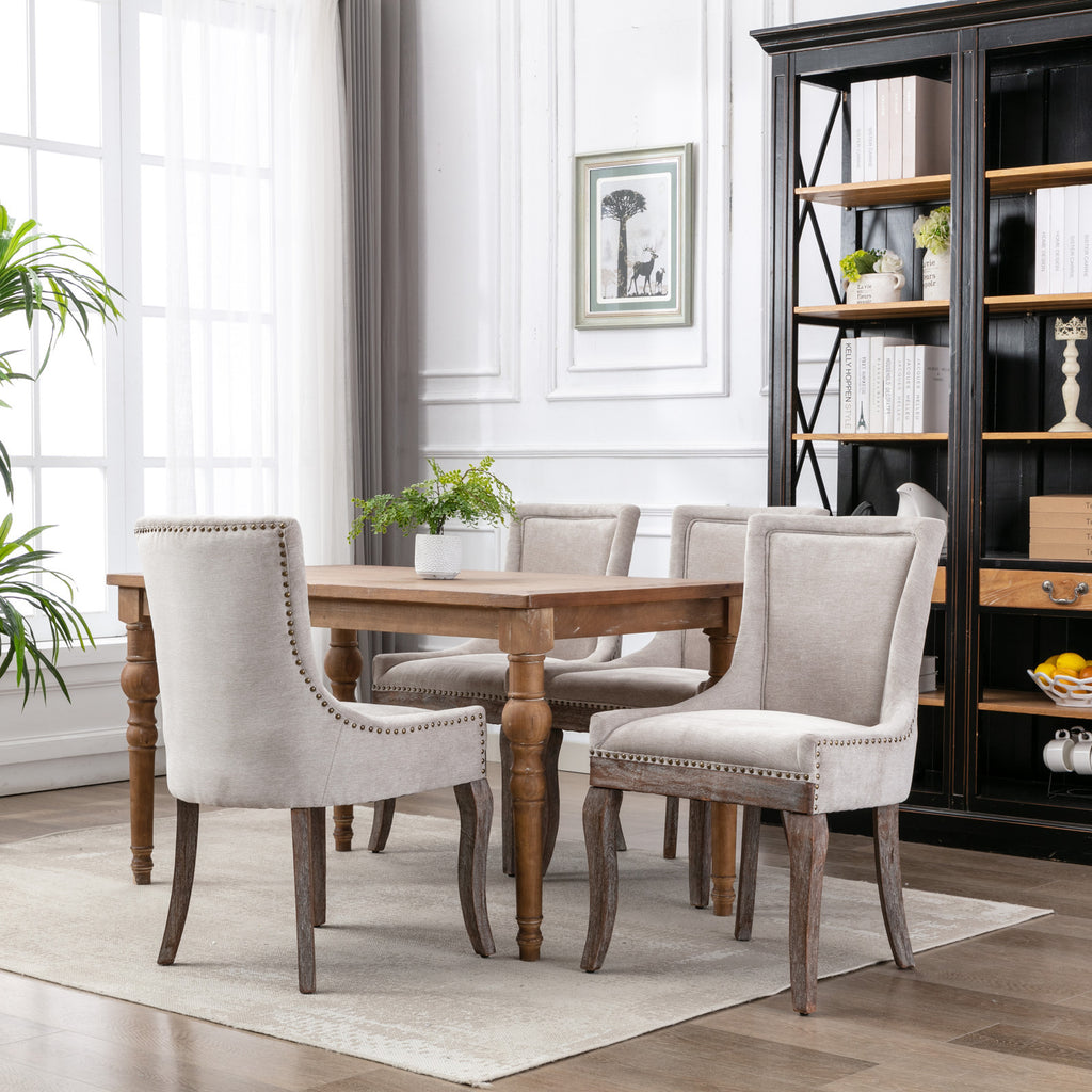A&A Furniture Ultra Side Dining Chair with Thickened Fabric and Bronze Nail Head, Beige, Set of 2 - Grand Goldman Shop
