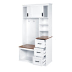 U-Can Modern Entryway Bench with Coat Rack, 3 Shelves and Drawers, 3 Sturdy Hooks, 40.2'' Wide Hall Tree with Storage Bench for Hallway, Entryway, Living Room - Grand Goldman Shop