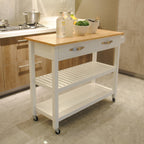Kitchen Island & Kitchen Cart, Rubber Wood Top, Mobile Kitchen Island with Two Lockable Wheels, Simple Design for Easy Storing and Fetching, Two Drawers Give Unique Storage for Special Utensil. - Grand Goldman Shop