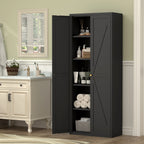 Black Metal Kitchen Pantry Cabinet with Adjustable Shelves and Gold Handles, Tall Steel Storage Locker for Kitchen, Living Ro