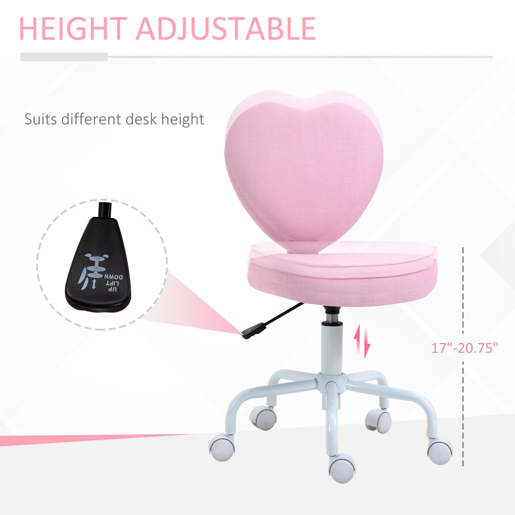 HOMCOM Heart Love Shaped Back Design Office Chair with Adjustable Height and 360 Swivel Castor Wheels, Pink - Grand Goldman