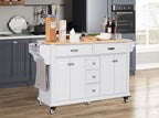 Kitchen Island with Rubber wood Countertop, Kitchen Cart on 5 Wheels with Storage Cabinet and 5 Drawers for Dinning Room, White - Grand Goldman Shop