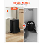 Slim Bathroom Trash Can, 11.4 x 5.71 x 10.7 Inch Small Bedroom Trashcan with Step Pedal & Soft Close Lid, 6L Steel Garbage Can with Detachable Inner Bin, for Kitchen, Home, Dorm, Office, Black - Grand Goldman Shop