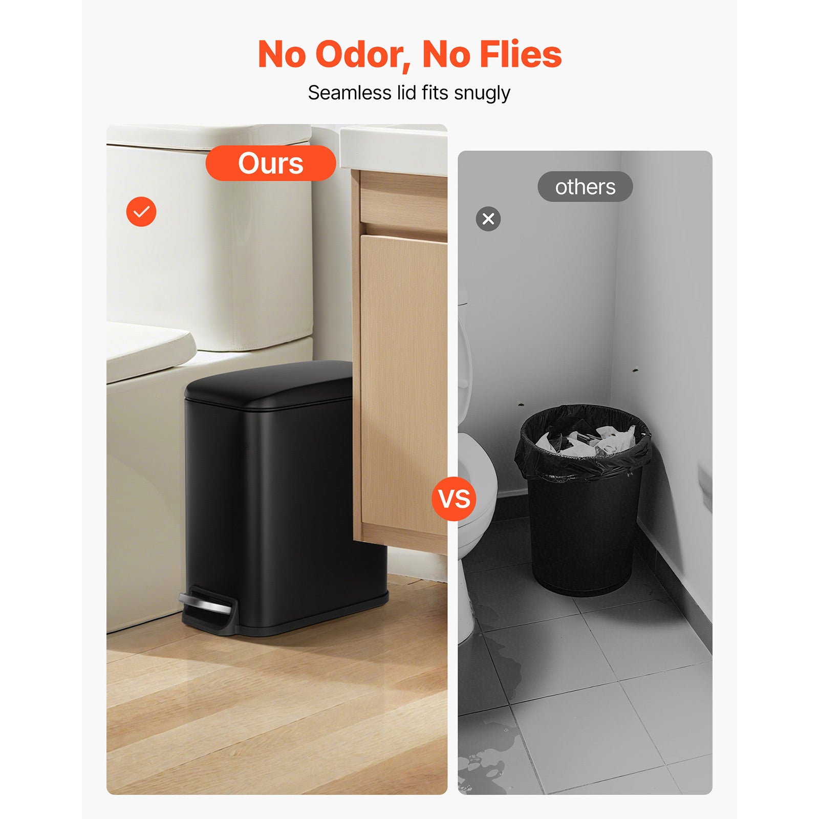 Slim Bathroom Trash Can, 11.4 x 5.71 x 10.7 Inch Small Bedroom Trashcan with Step Pedal & Soft Close Lid, 6L Steel Garbage Can with Detachable Inner Bin, for Kitchen, Home, Dorm, Office, Black - Grand Goldman Shop