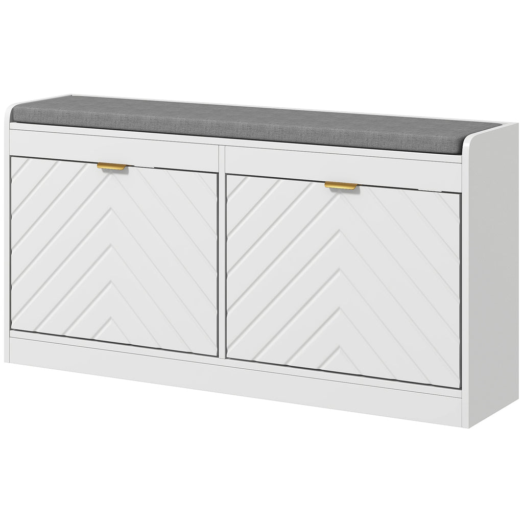 HOMCOM Shoe Bench, Entryway Bench with 2 Flip Drawers, Seating Cushion, and 2 Vents for 8 Pairs of Shoes for Hallway, White - Grand Goldman Shop