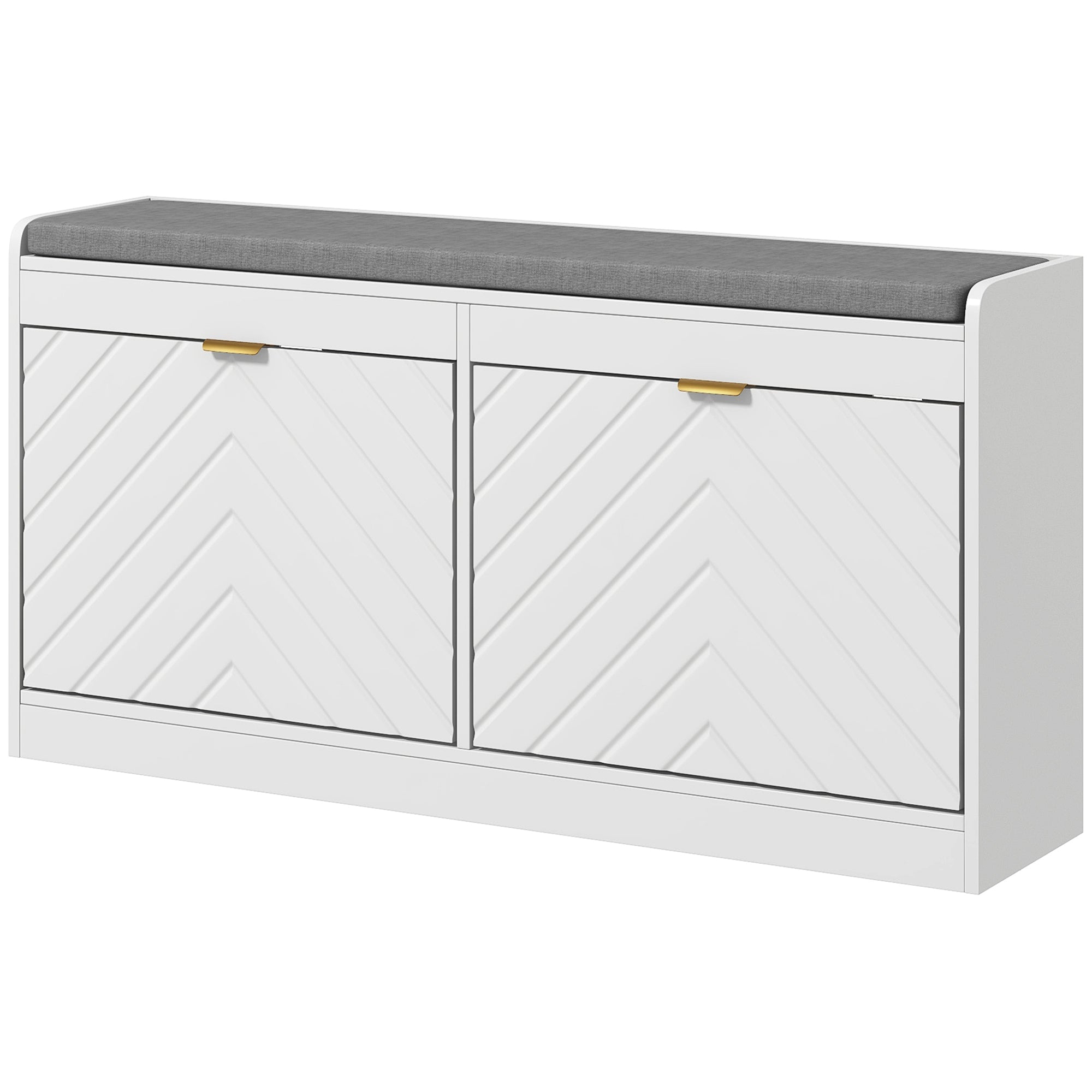 HOMCOM Shoe Bench, Entryway Bench with 2 Flip Drawers, Seating Cushion, and 2 Vents for 8 Pairs of Shoes for Hallway, White - Grand Goldman Shop