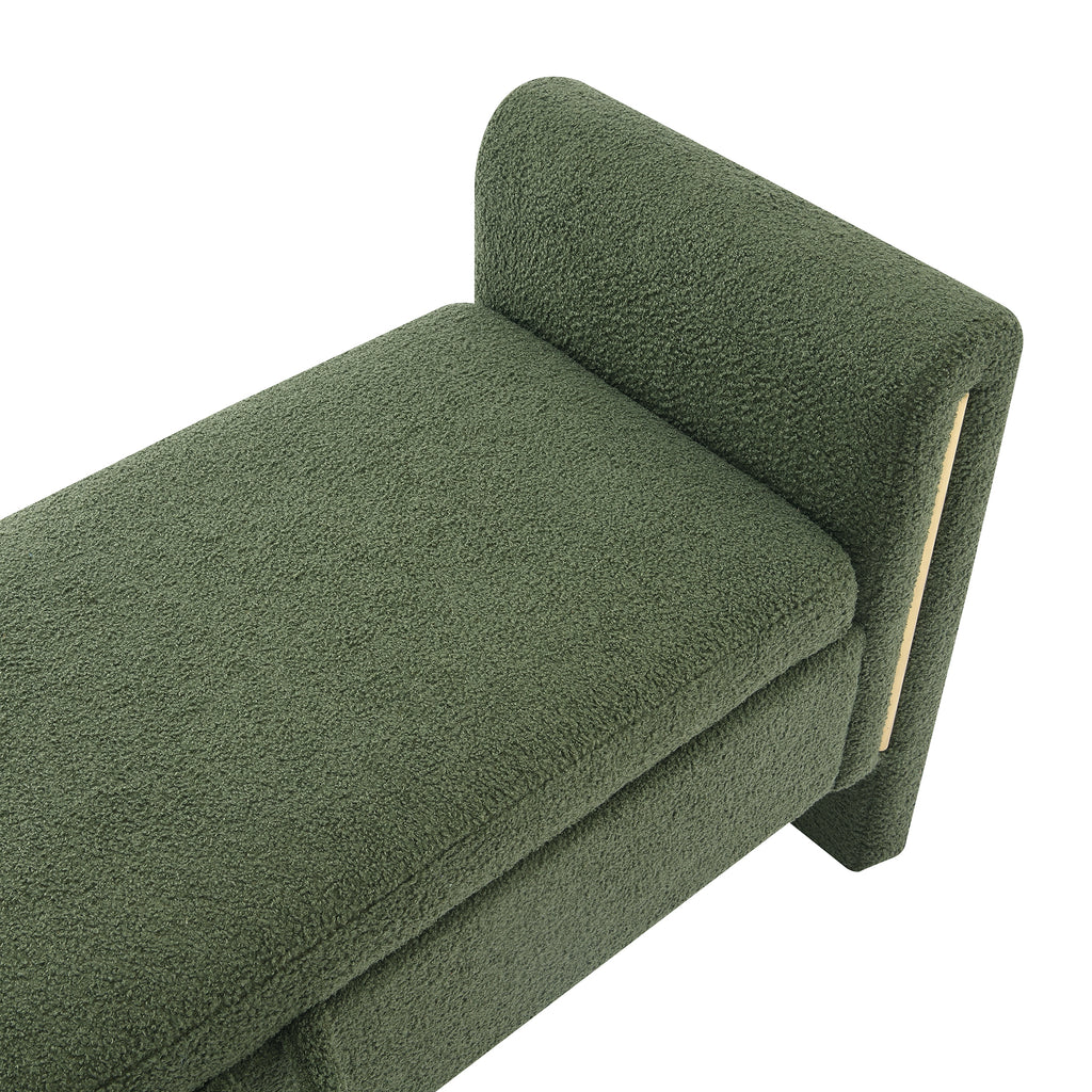 Modern Teddy Bed End Bench with Arms and Storage, Upholstered Foot Rest Stool in Olive Green, Plywood, 52.3'' - Grand Goldman Shop
