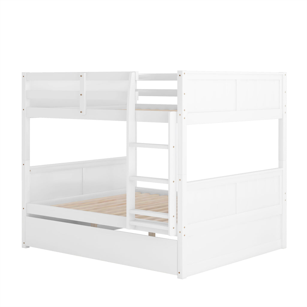 Brawnson Full over Full Bunk Bed with Twin Trundle, White - Grand Goldman Shop