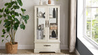 Glass Cabinet Lighted Glass Cabinet Curio Display Cabinet with Adjustable Glass Shelves 2 Doors and 1 drawer Cabinet Bulb Included White - Grand Goldman Shop