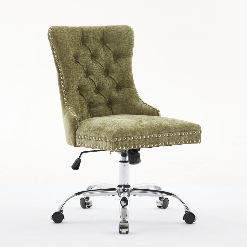 A&A Furniture Office Chair,Modern Chenille Upholstered Tufted Button Home Office Chair with Chrome Metal Base,Adjustable Desk