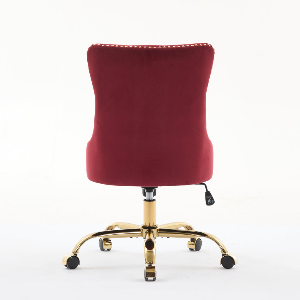 A&A Furniture Office Chair,Modern Velvet Upholstered Tufted Button Home Office Chair with Golden Metal Base,Adjustable Desk C