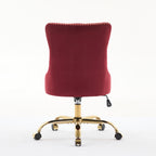 A&A Furniture Office Chair,Modern Velvet Upholstered Tufted Button Home Office Chair with Golden Metal Base,Adjustable Desk C
