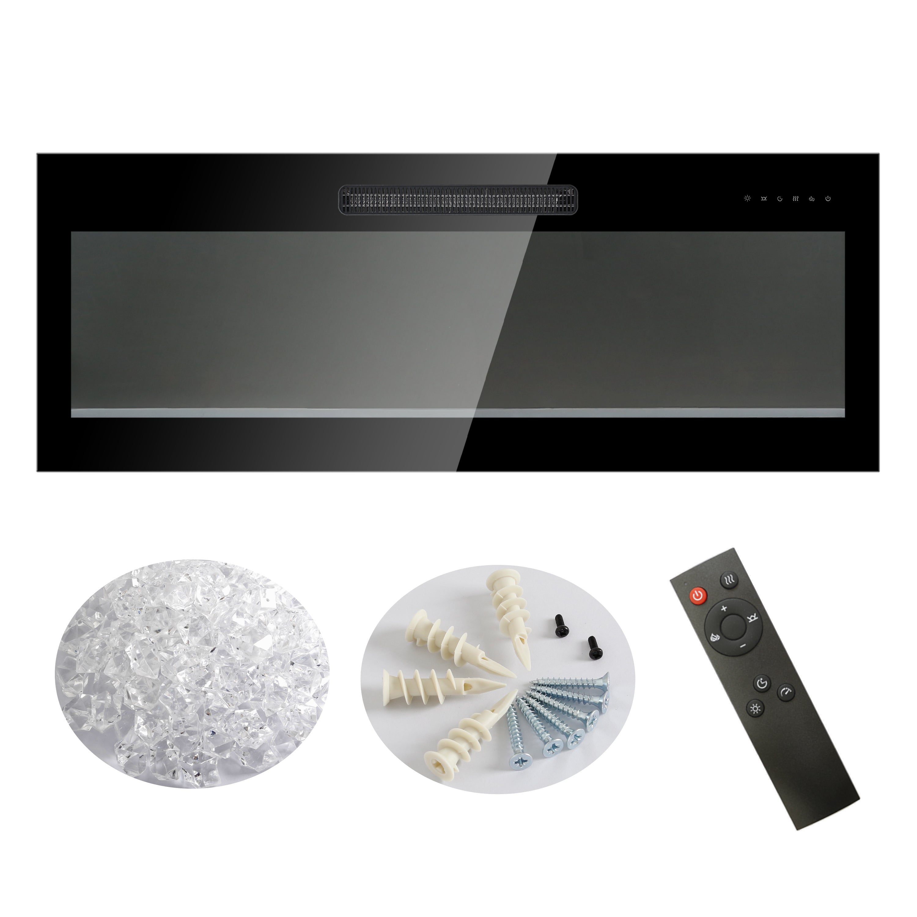 50 inch recessed ultra thin tempered glass front wall mounted electric fireplace with remote and multi color flame & emberbed, LED light heater - Grand Goldman Shop